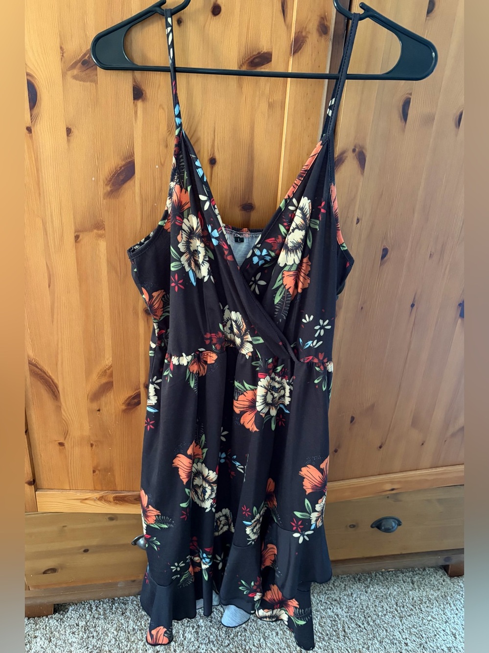 Black Floral V-Neck Spaghetti Strap Dress